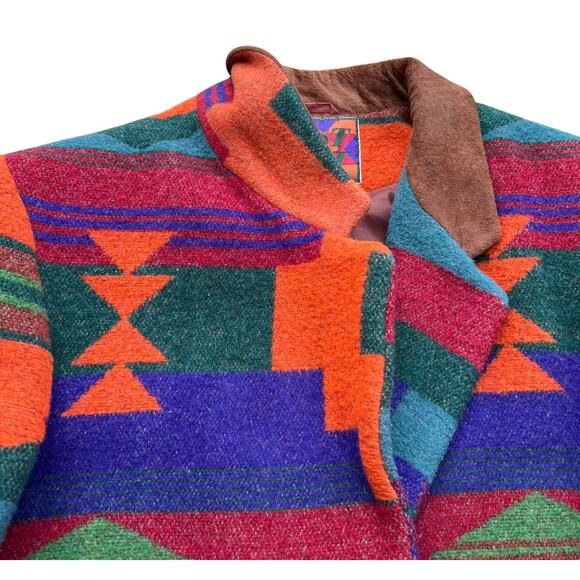 East West Wool Blend Vibrant Aztec Blazer Jacket Sz S - Picture 9 of 10